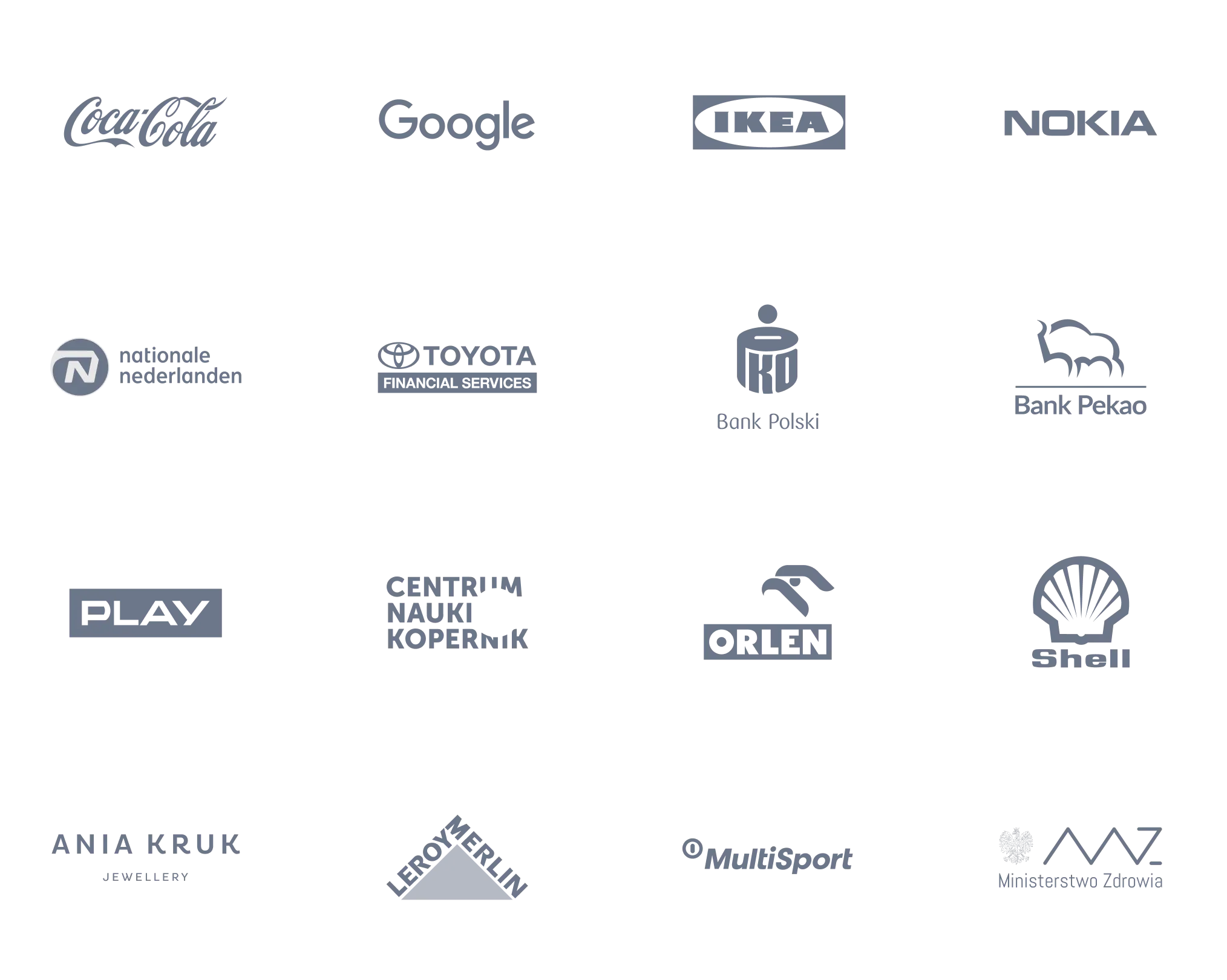 Selected clients: Coca-Cola, Google, IKEA, Nokia, Nationale-Nederlanden, Toyota Financial Services, PKO Bank Polski, Bank Pekao, PLAY, Centrum Nauki Kopernik, Orlen, Shell, Ania Kruk, Leroy Merlin, MultiSport, Ministerstwo Zdrowia